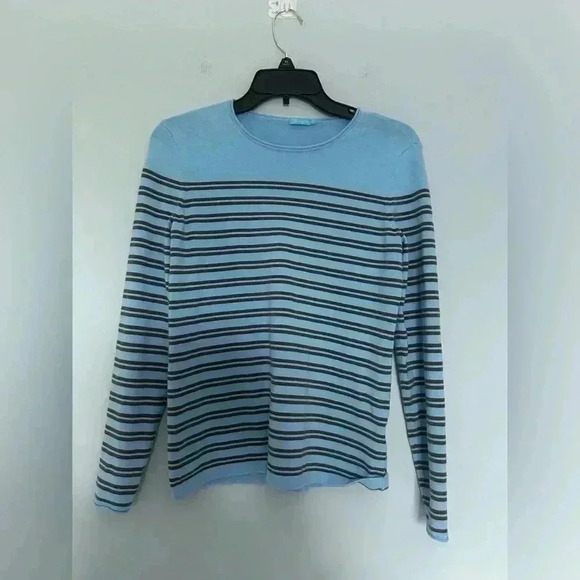 J. McLaughlin Striped Crewneck Sweater size S Blue/Brown Super Soft - Picture 1 of 4